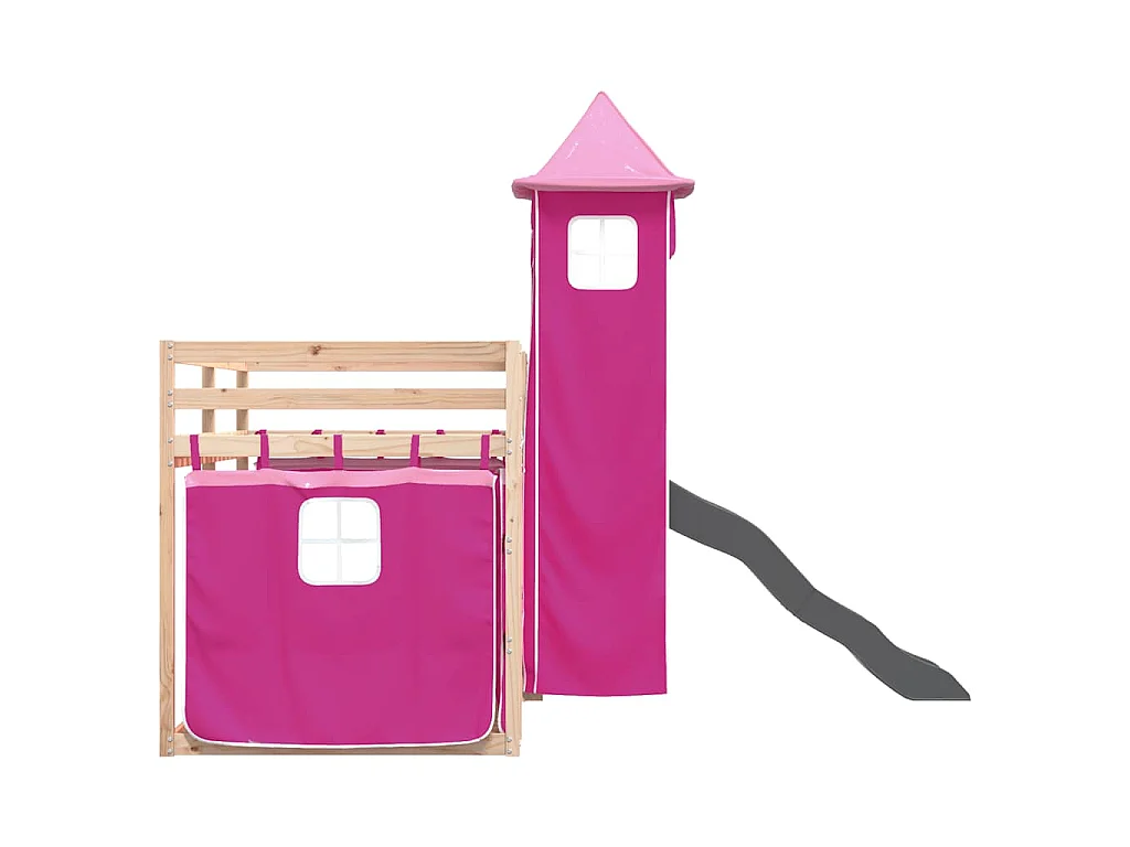 Lit superposé sans matelas avec toboggan et rideaux 80x200 cm