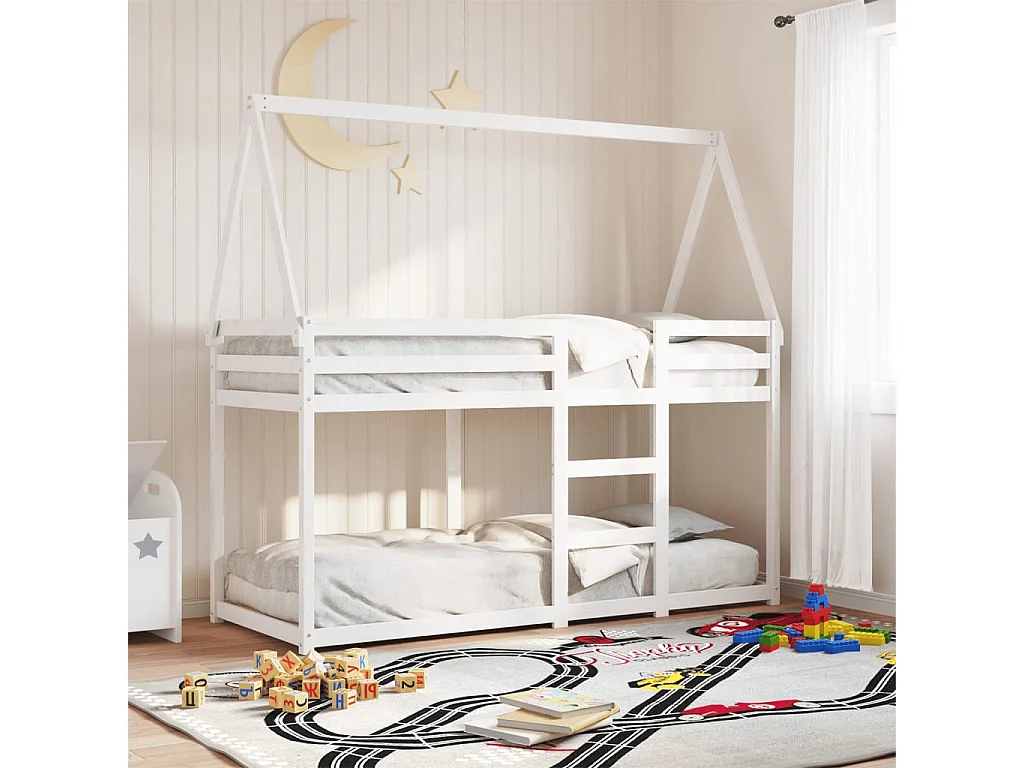 Lit superposé sans matelas blanc 90x190 cm bois de pin massif