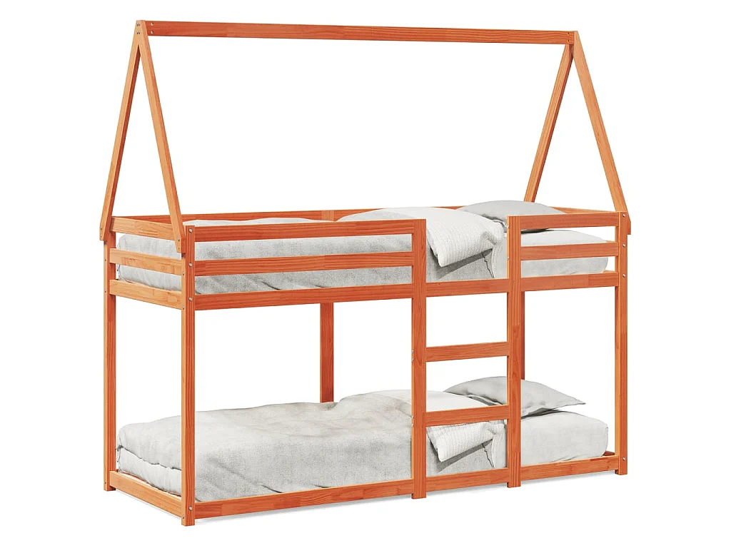 Etagenbett mit Dach Wachsbraun 80x200 cm Massivholz Kiefer