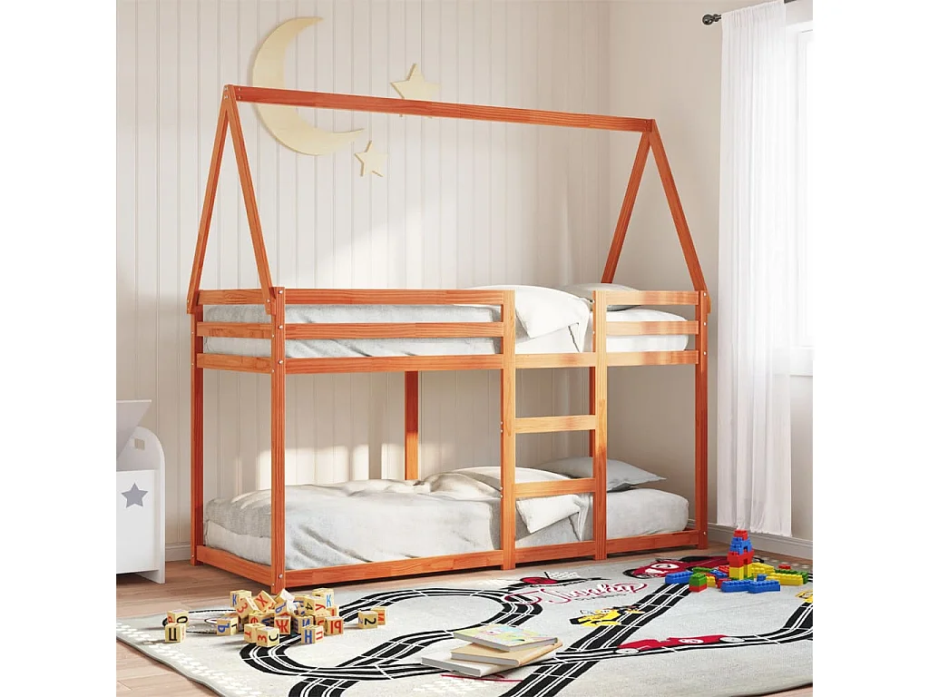 Etagenbett mit Dach Wachsbraun 80x200 cm Massivholz Kiefer
