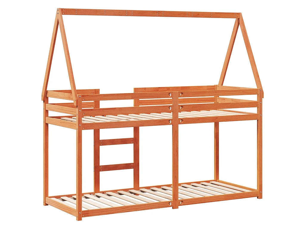 Etagenbett mit Dach Wachsbraun 80x200 cm Massivholz Kiefer