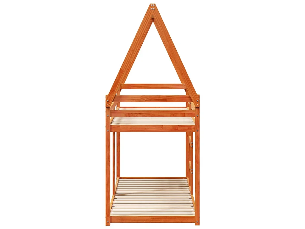 Etagenbett mit Dach Wachsbraun 80x200 cm Massivholz Kiefer
