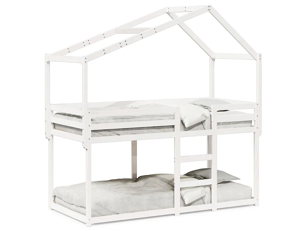 Letto a Castello senza Materasso Bianco 90x190cm Massello Pino