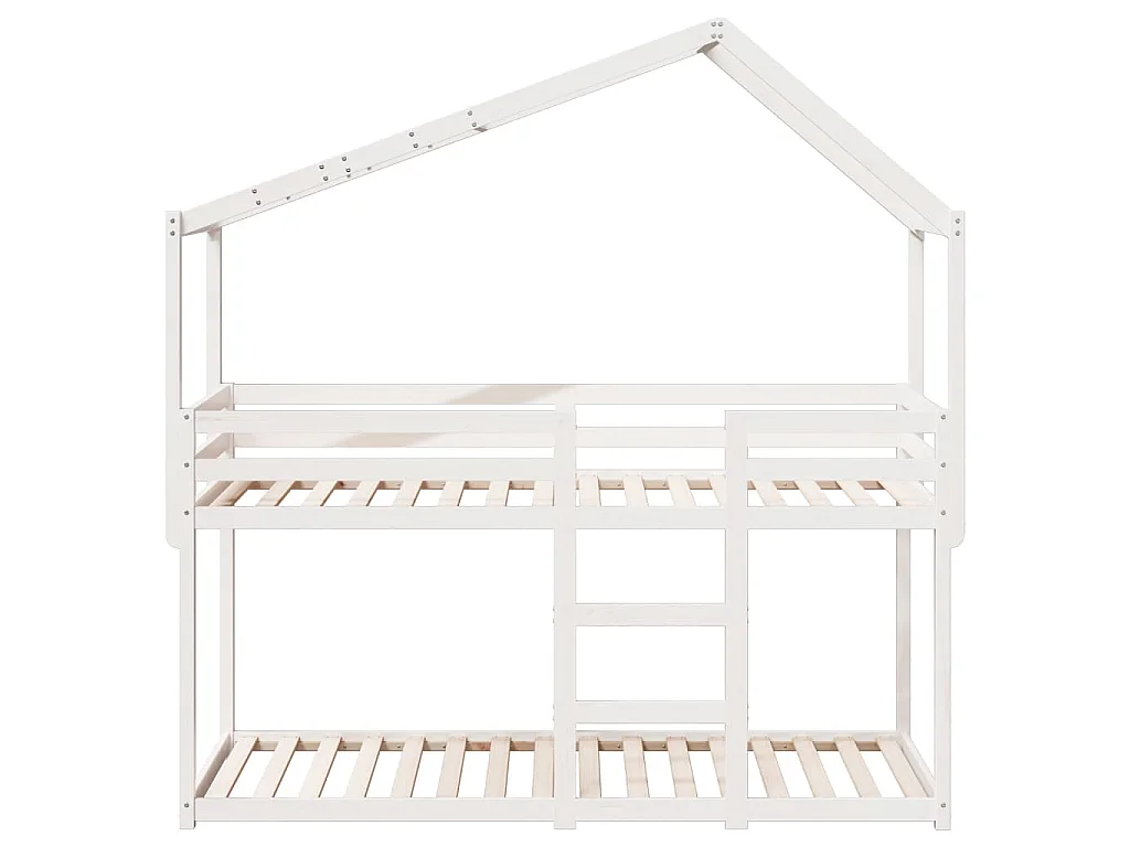 Letto a Castello senza Materasso Bianco 90x190cm Massello Pino