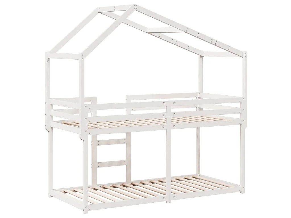 Letto a Castello senza Materasso Bianco 90x190cm Massello Pino