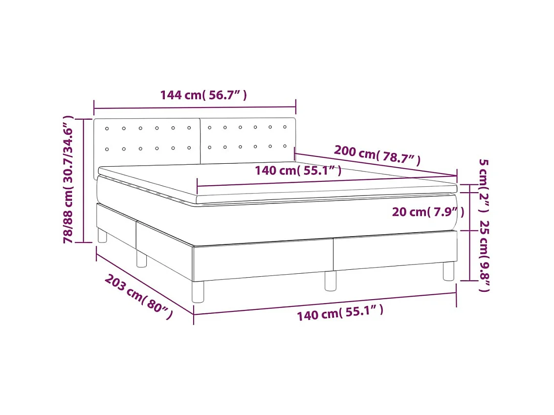 Sommier à lattes de lit et matelas Bleu foncé 140x200cm Velours