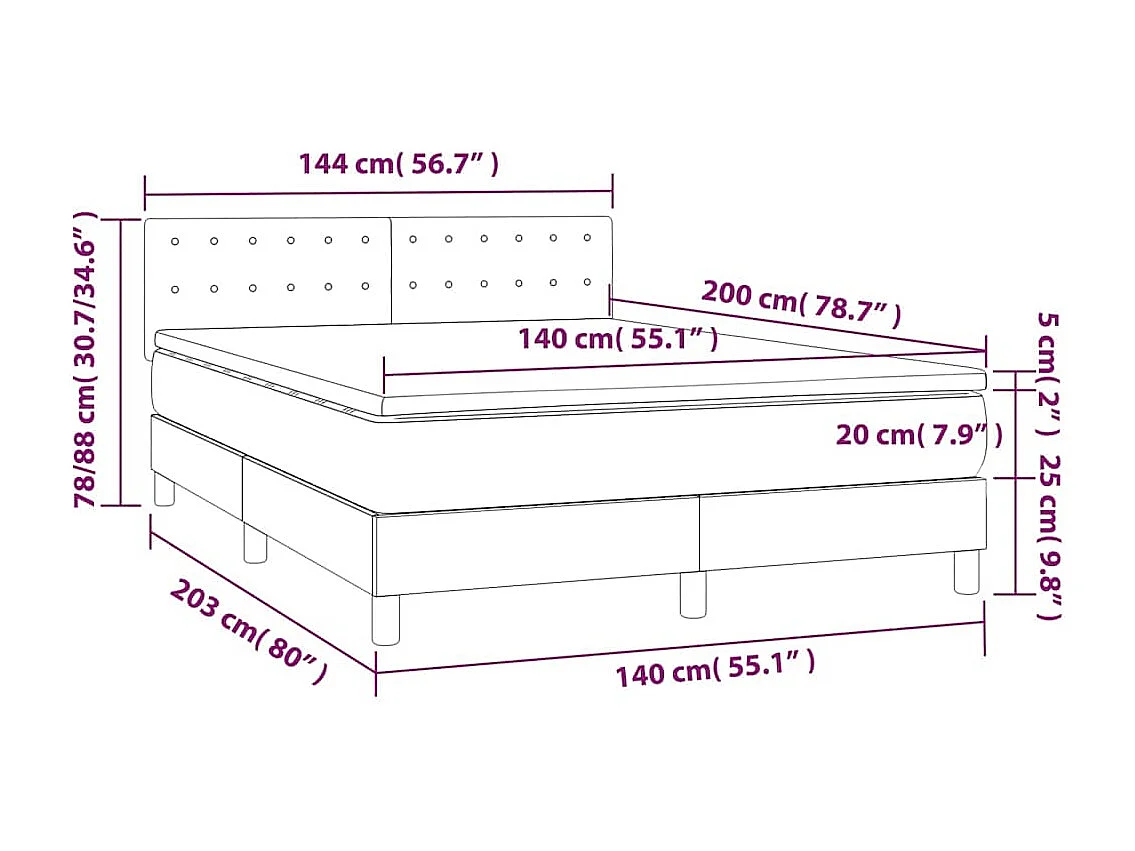 Sommier à lattes de lit et matelas Bleu foncé 140x200cm Velours