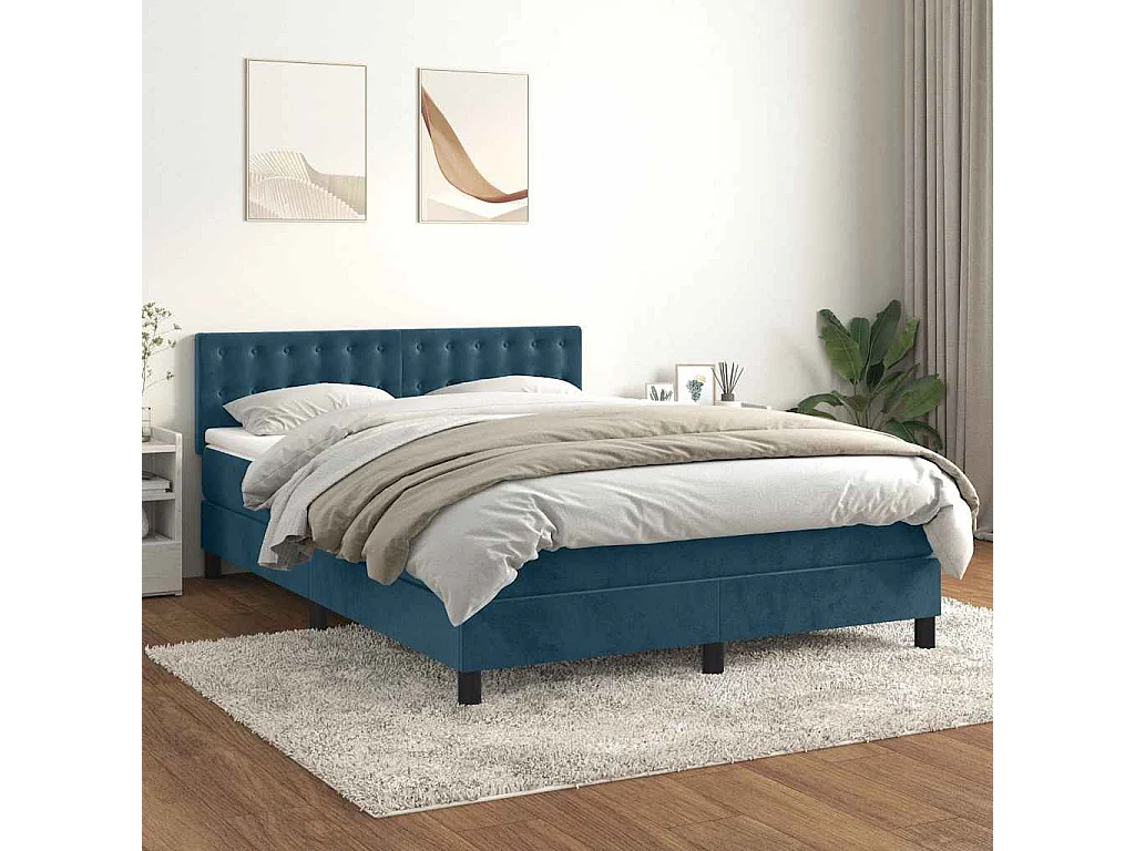 Boxspring met matras fluweel donkerblauw 140x200 cm