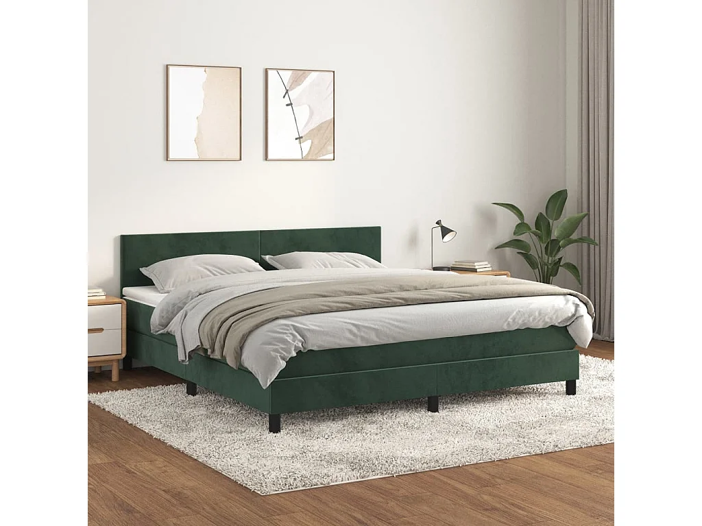 Boxspringbett mit Matratze Dunkelgrün 160x200 cm Samt