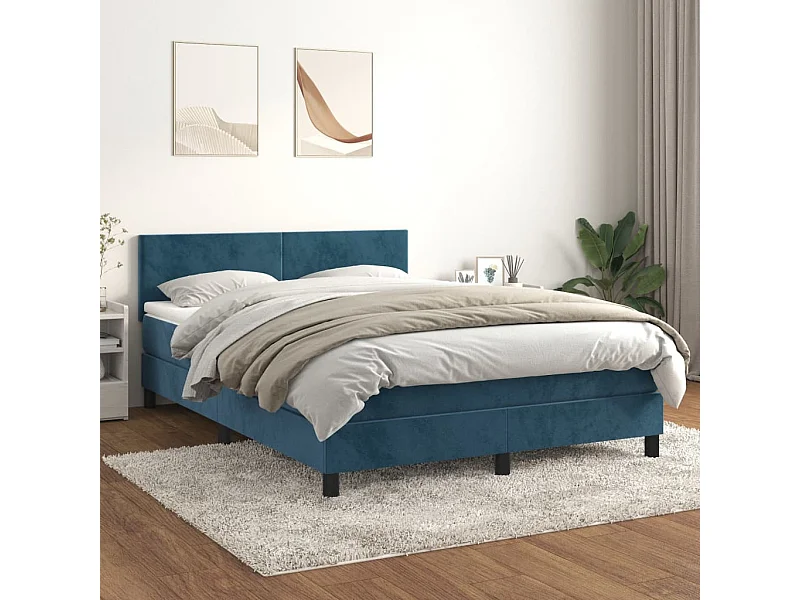 Boxspringbett mit Matratze Dunkelblau 140x200 cm Samt