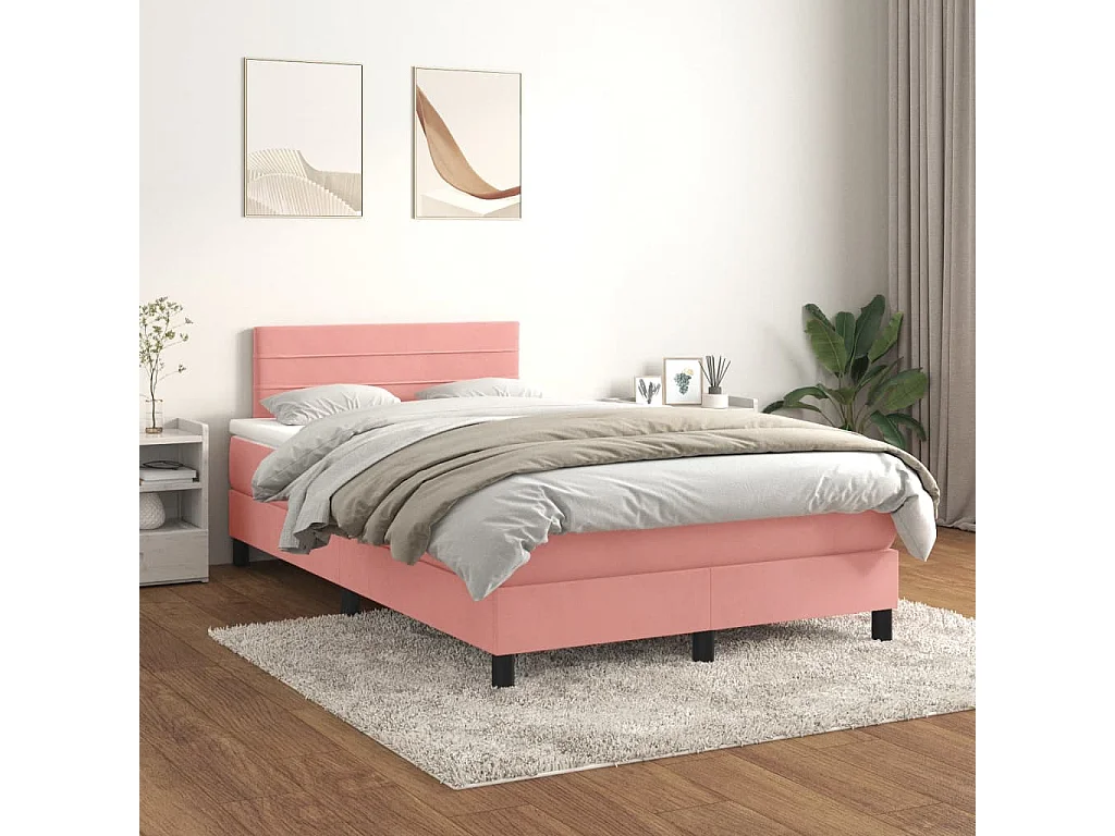 Cama box spring con colchón terciopelo rosa 120x200 cm