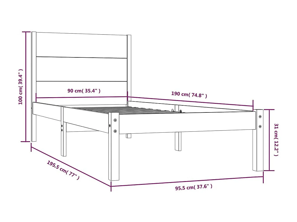 Cadre de lit sans matelas 90x190 cm bois massif