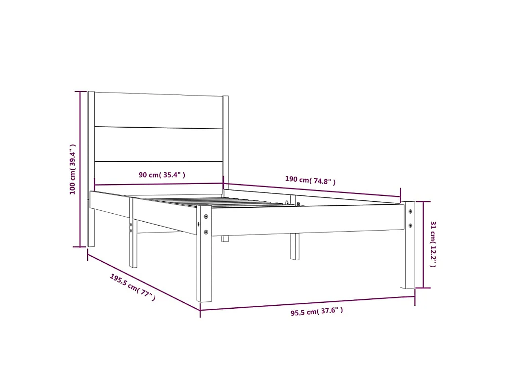 Estrutura de cama solteiro 90x190 cm madeira maciça