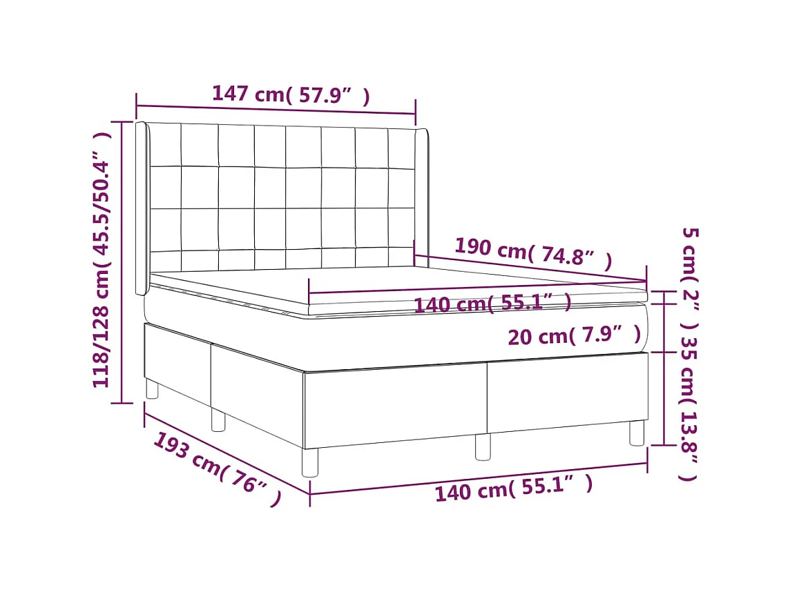 Sommier à lattes de lit matelas et LED Taupe 140x190 cm Tissu