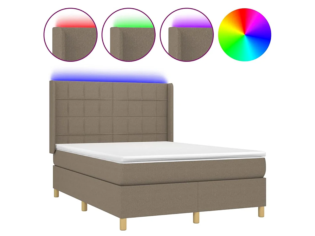 Boxspring met matras en LED stof taupe 140x190 cm