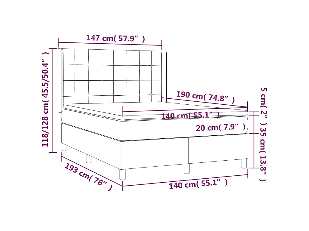 Boxspring met matras en LED stof taupe 140x190 cm
