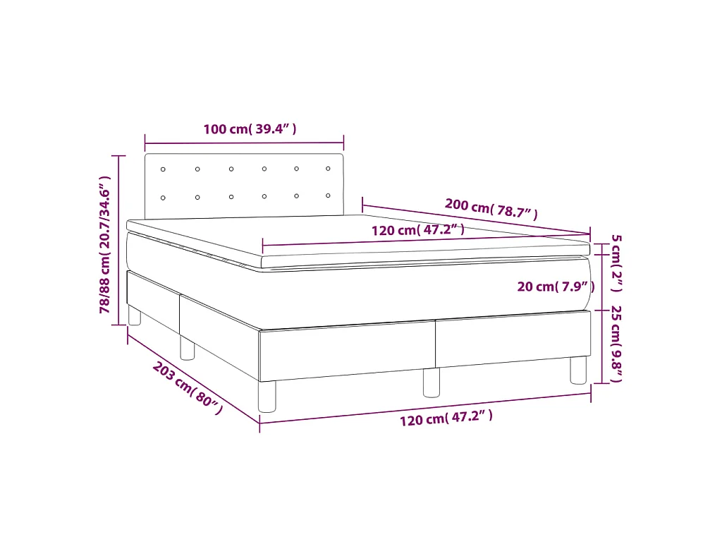 Cama box spring con colchón terciopelo negro 120x200 cm