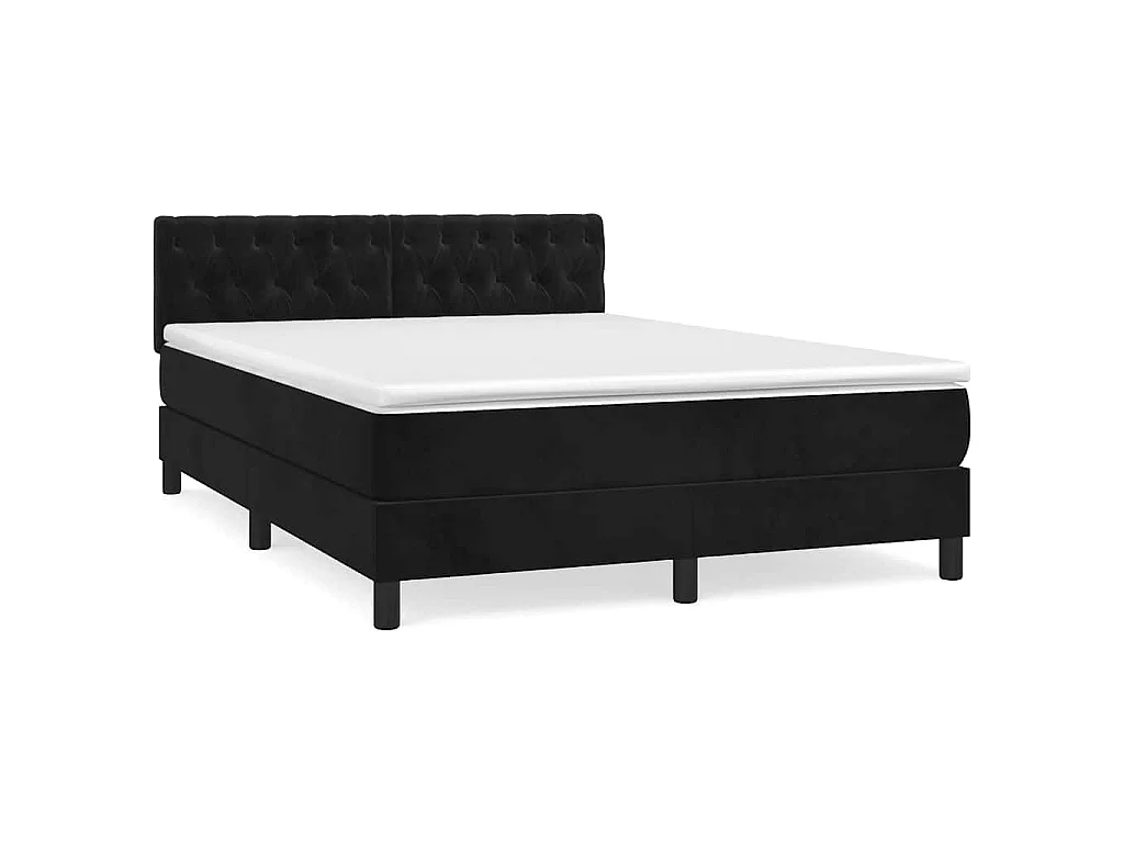 Sommier à lattes de lit avec matelas Noir 140x190 cm Velours