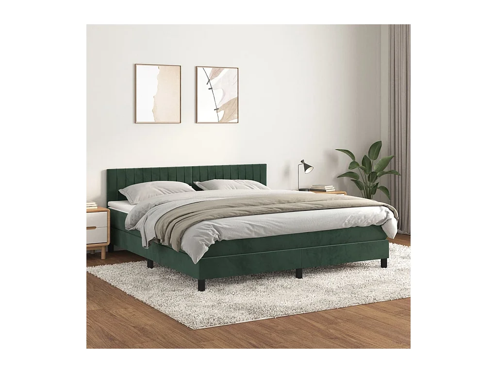 Sommier à lattes de lit et matelas Vert foncé 160x200cm Velours
