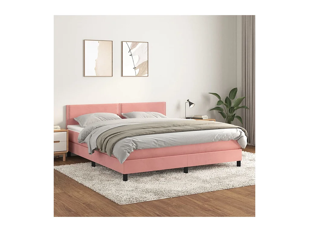 Cama com molas/colchão 160x200 cm veludo rosa