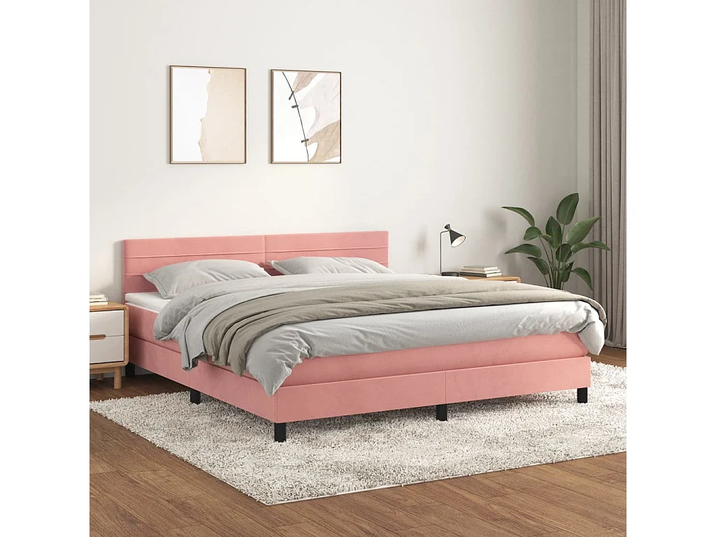 Cama box spring con colchón terciopelo rosa 160x200 cm