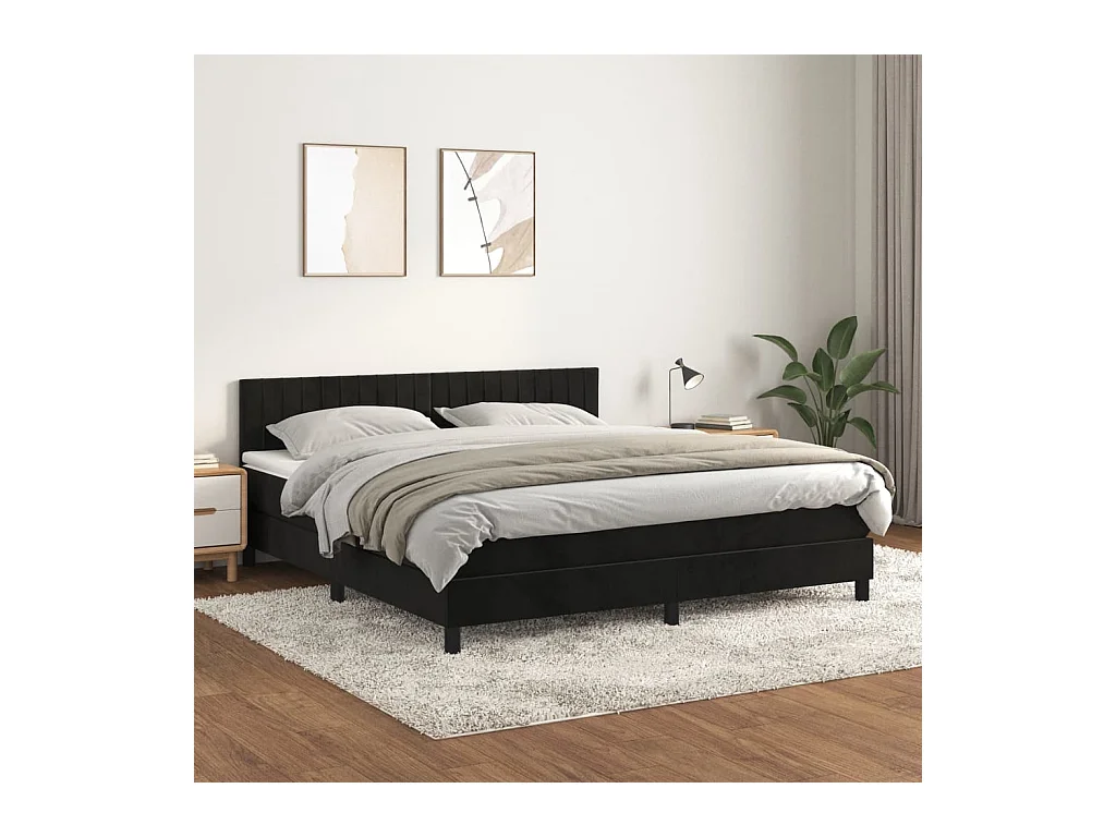 Sommier à lattes de lit avec matelas Noir 180x200 cm Velours