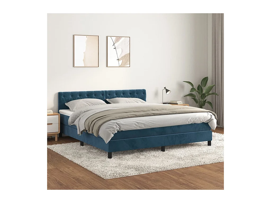 Sommier à lattes de lit et matelas Bleu foncé 160x200cm Velours