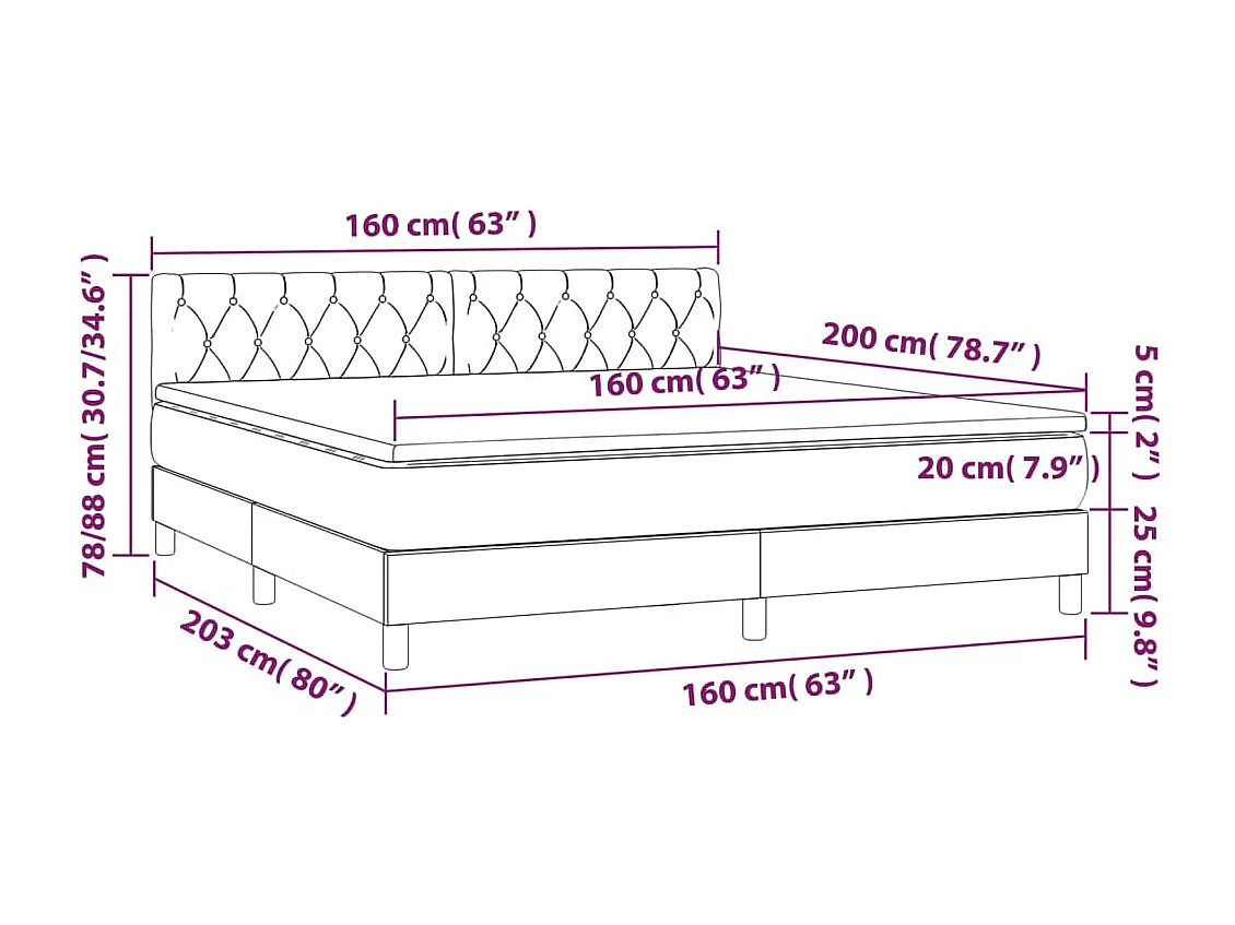 Giroletto a Molle con Materasso Blu Scuro 160x200 cm in Velluto