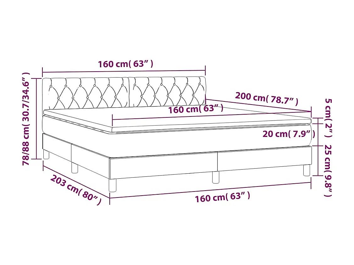 Boxspringbett mit Matratze Dunkelblau 160x200 cm Samt