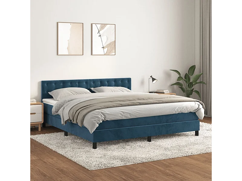 Cama box spring con colchón terciopelo azul oscuro 180x200 cm