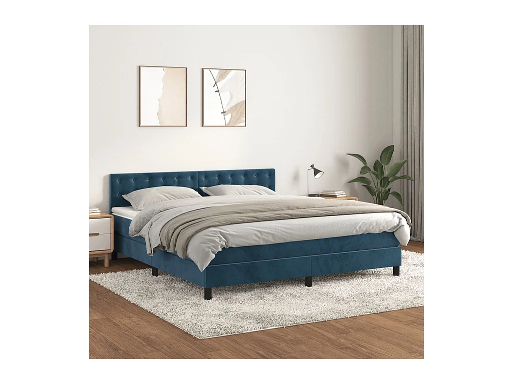 Cama com molas/colchão 180x200 cm veludo azul-escuro