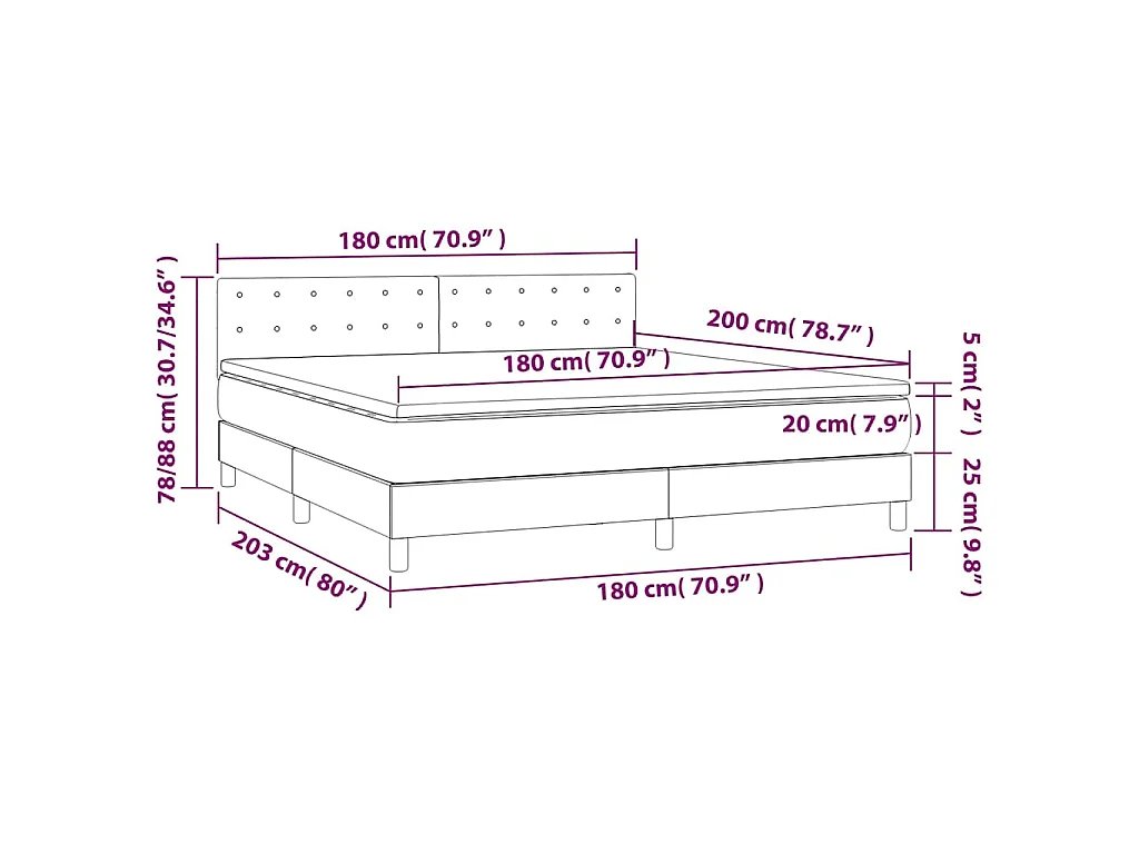 Giroletto a Molle con Materasso Blu Scuro 180x200 cm in Velluto