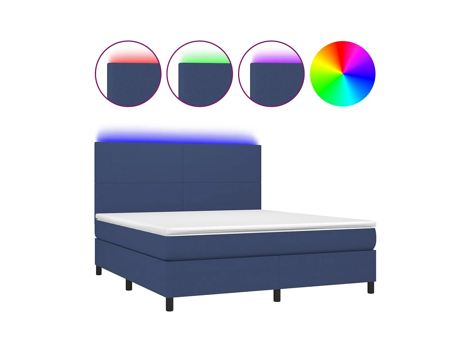 Cama box spring c/ colchão e LED 160x200 cm tecido azul