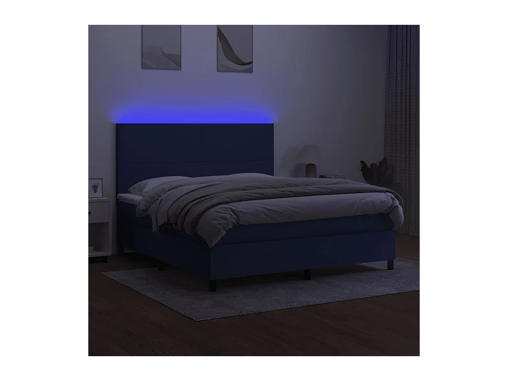 Cama box spring c/ colchão e LED 160x200 cm tecido azul