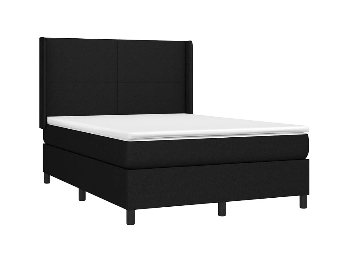 Cama box spring c/ colchão e LED 140x190 cm tecido preto