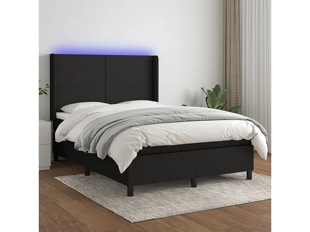 Sommier à lattes de lit matelas et LED Noir 140x190 cm Tissu