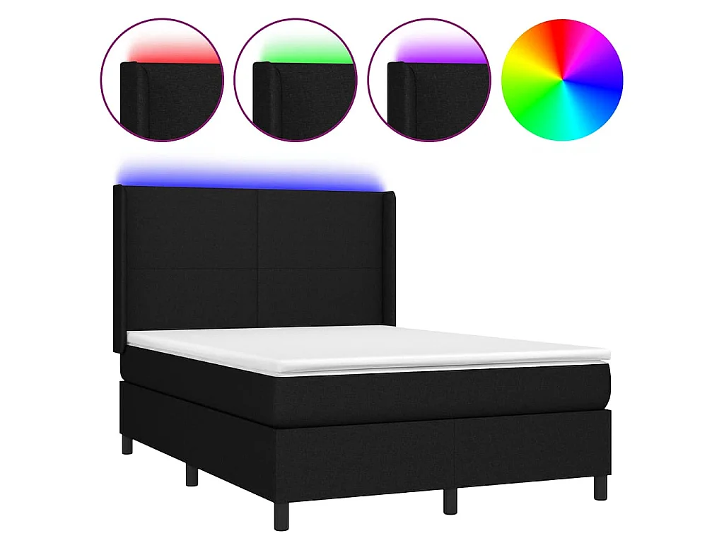 Letto a Molle con Materasso e LED Nero 140x190 cm in Tessuto