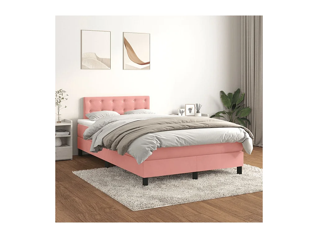 Boxspring met matras fluweel roze 120x200 cm
