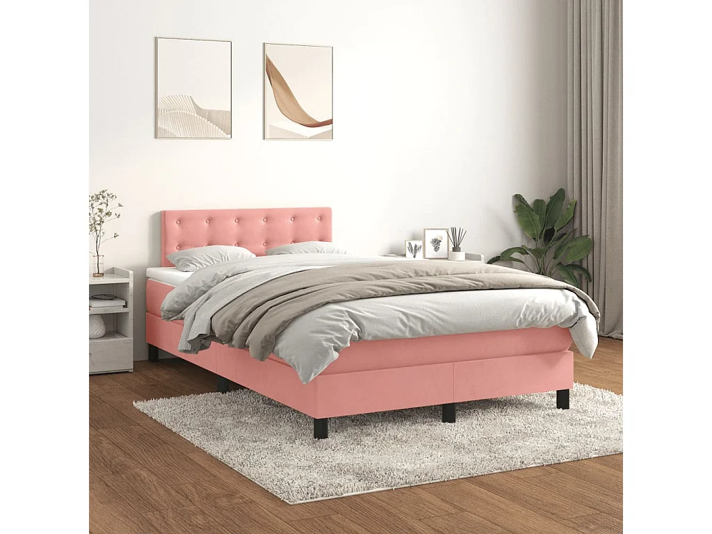 Boxspring met matras fluweel roze 120x200 cm