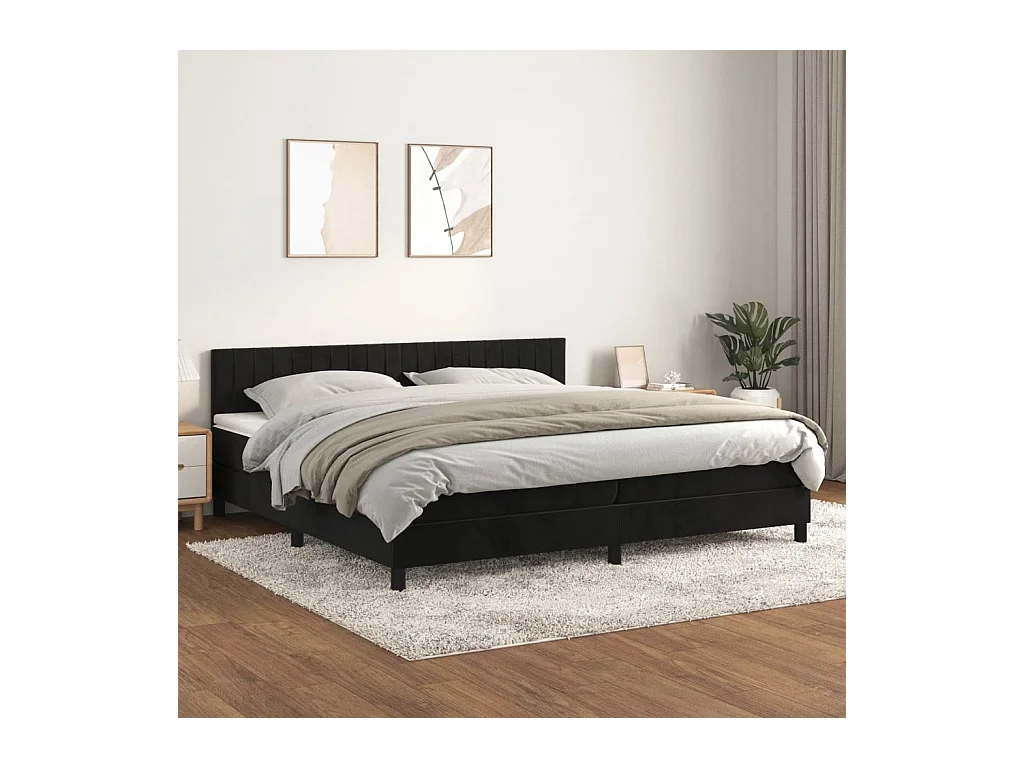 Sommier à lattes de lit et matelas Noir 200x200 cm Velours