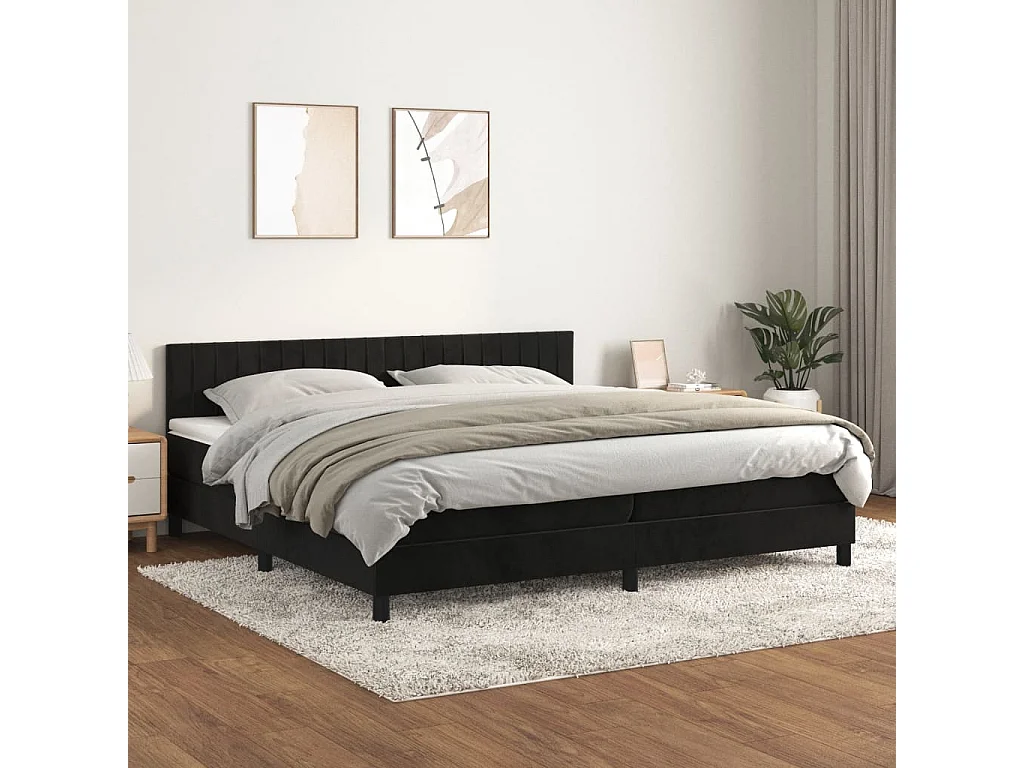Cama com molas/colchão 200x200 cm veludo preto