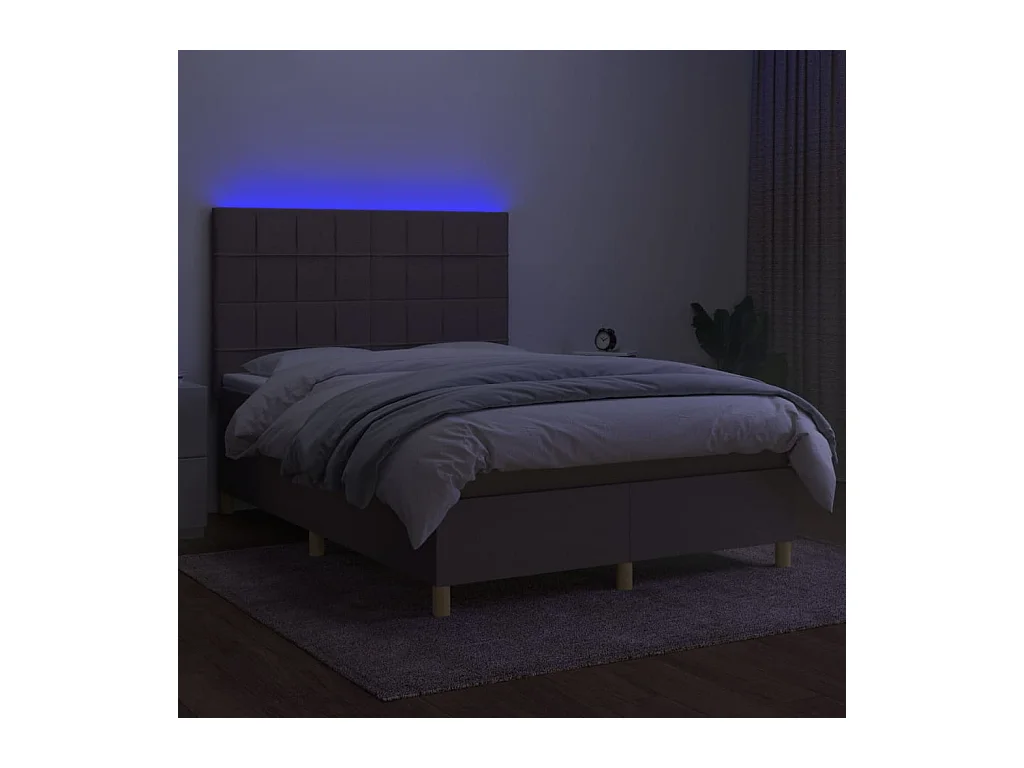 Sommier à lattes de lit et matelas et LED Taupe 140x190cm Tissu