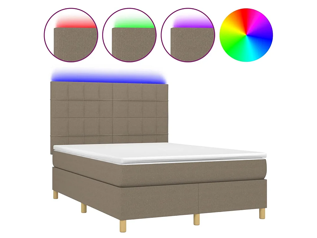 Letto a Molle con Materasso e LED Tortora 140x190 cm in Tessuto
