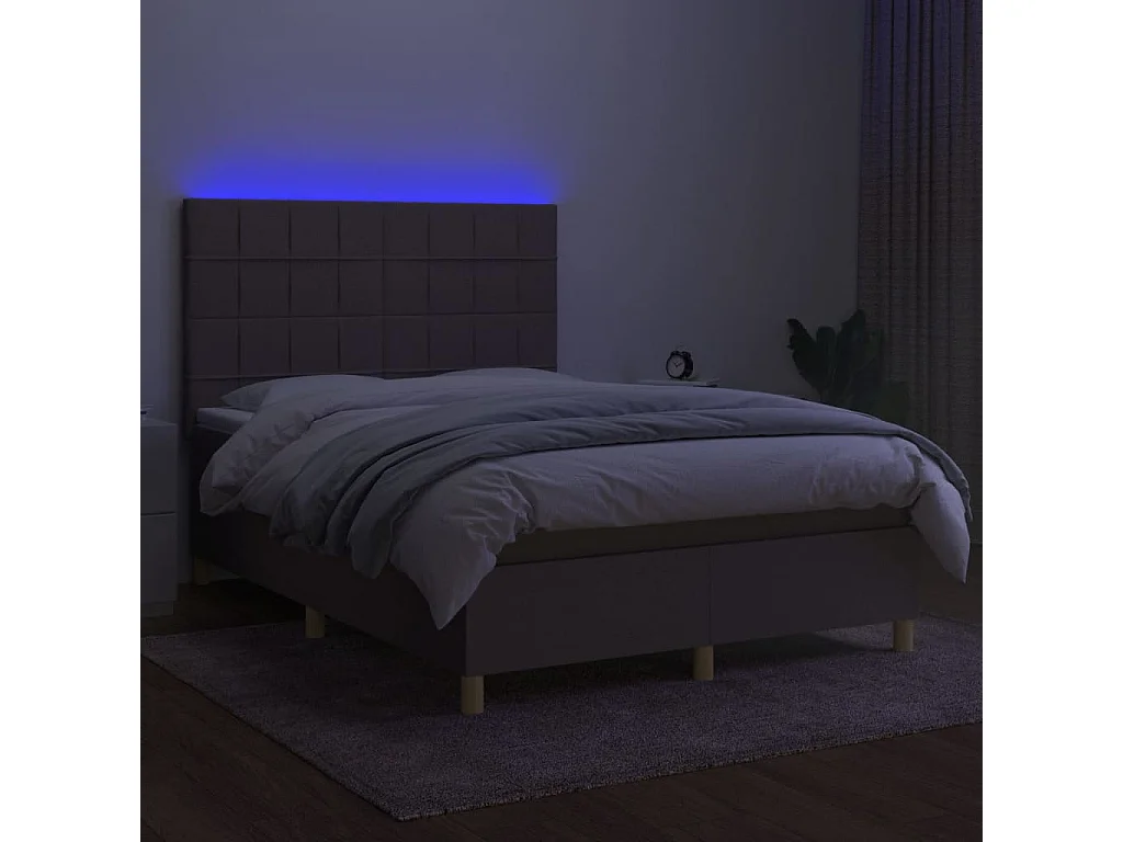 Letto a Molle con Materasso e LED Tortora 140x190 cm in Tessuto