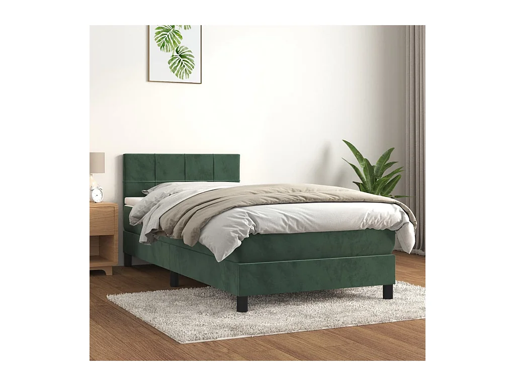 Sommier à lattes de lit avec matelas Vert foncé 100x200 cm