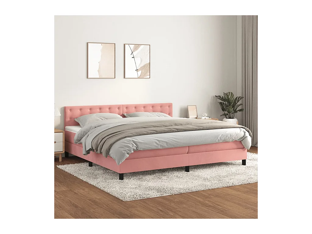 Cama box spring con colchón terciopelo rosa 200x200 cm