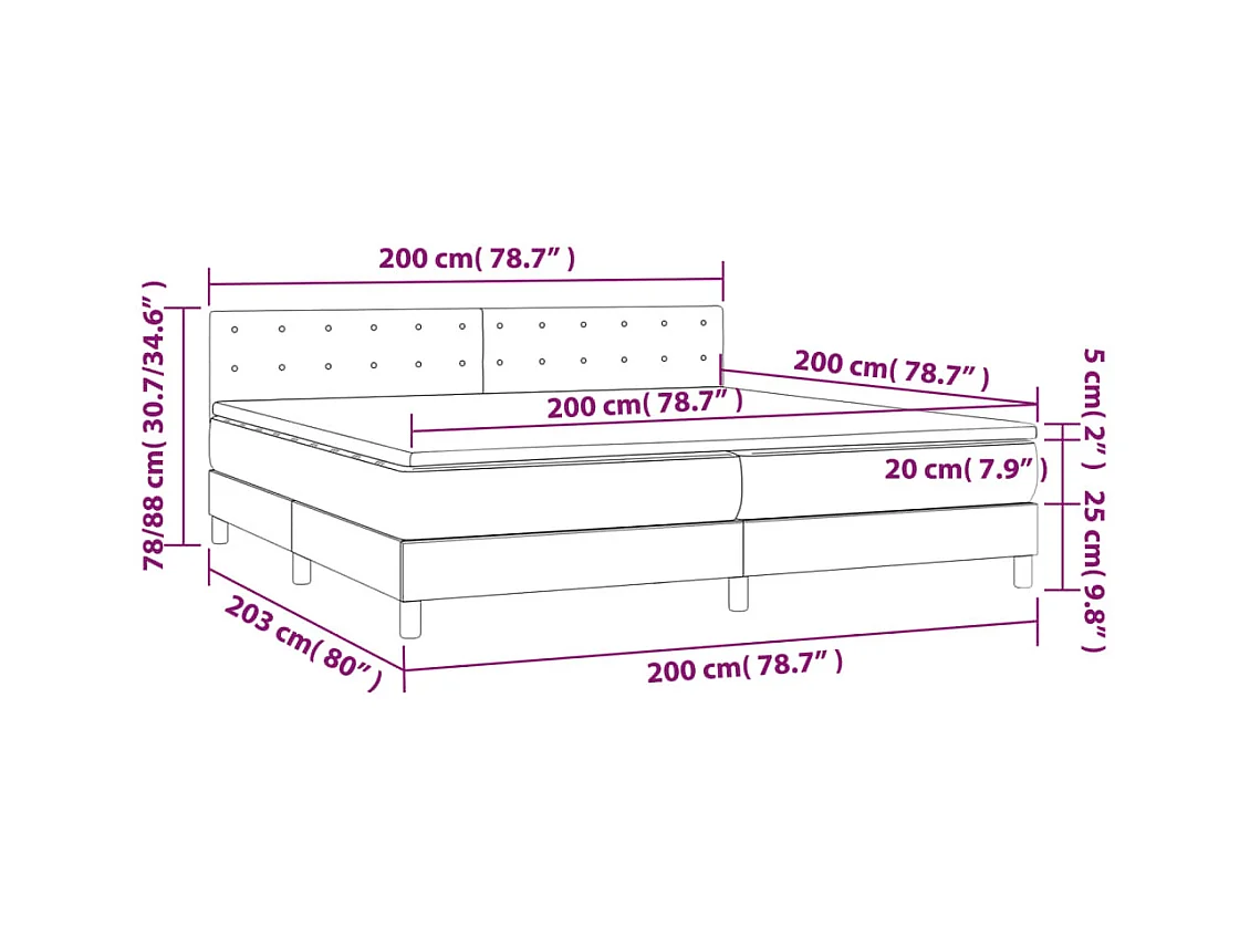 Cama box spring con colchón terciopelo rosa 200x200 cm