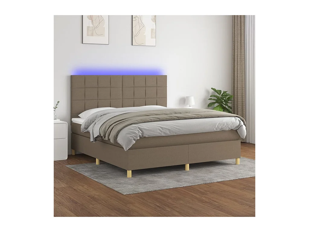 Letto a Molle con Materasso e LED Tortora 160x200 cm in Tessuto