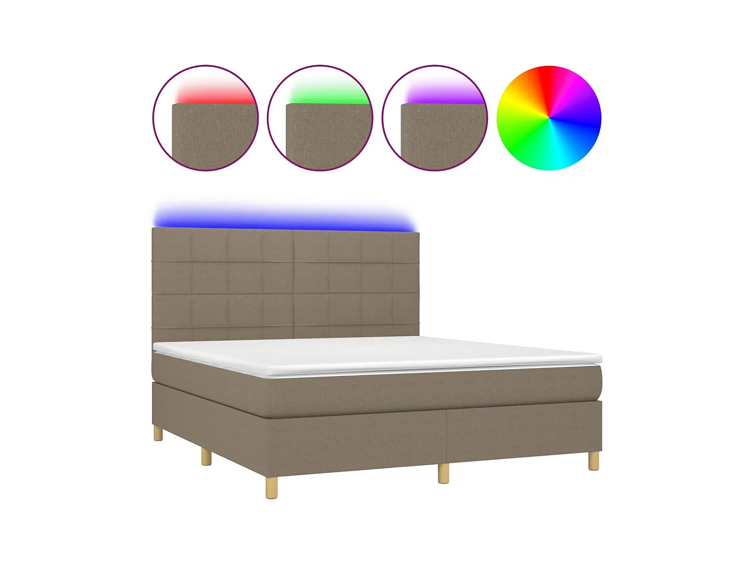 Letto a Molle con Materasso e LED Tortora 160x200 cm in Tessuto