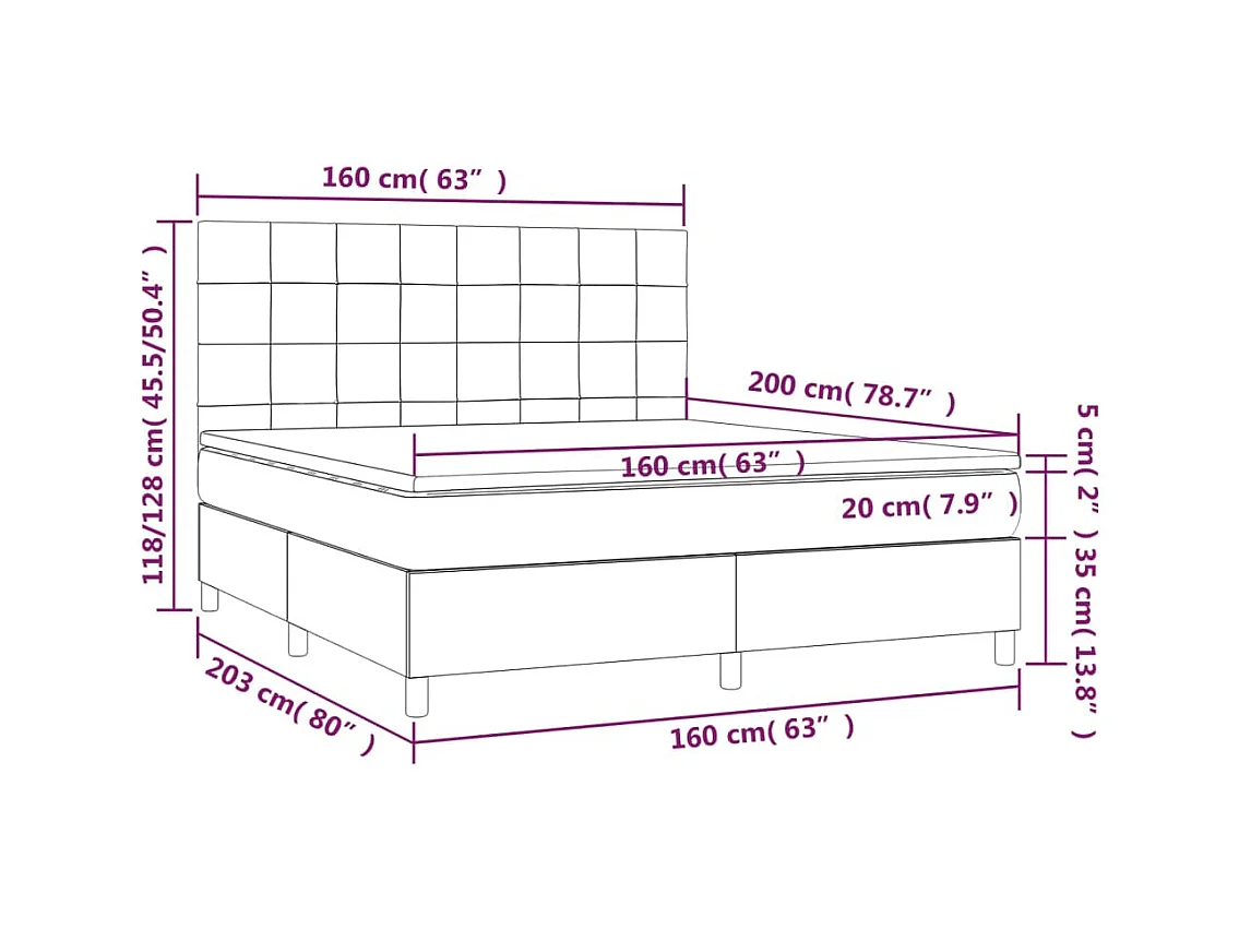 Letto a Molle con Materasso e LED Tortora 160x200 cm in Tessuto